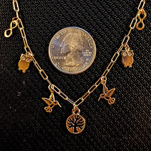 Nature Vibes Multi Charm Link Necklace, Gold- 20 inch - - LadybugfeetDesigns -