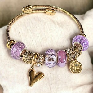 Romantic Heart Euro Cuff Wrap Bracelet, Gold - - LadybugfeetDesigns -