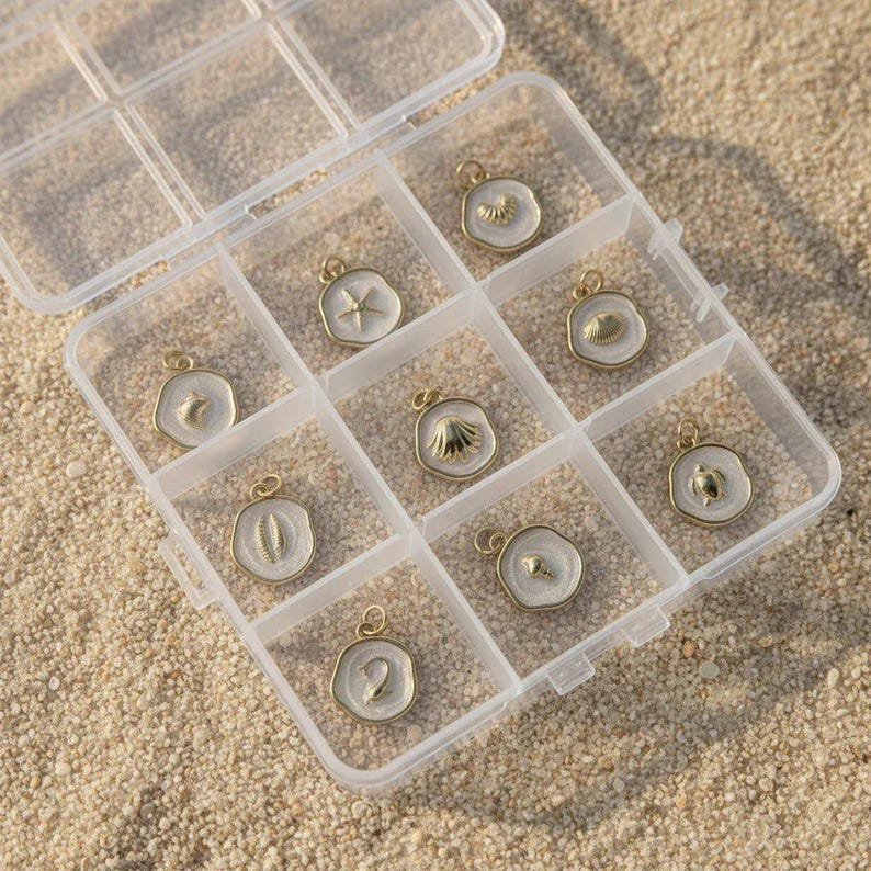 Beach Lover Enamel Charm Box - 9 pc., Gold - - LadybugfeetDesigns -