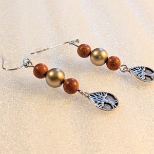 Teardrop Tree of Life Hook Earrings, Silver - - LadybugfeetDesigns -