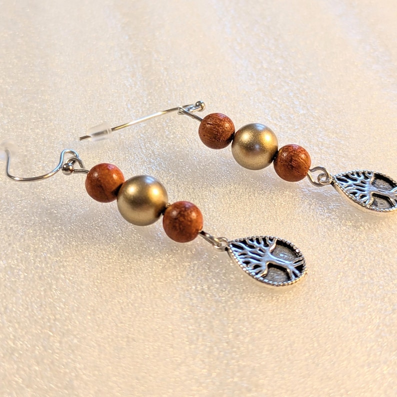 Teardrop Tree of Life Hook Earrings, Silver - - LadybugfeetDesigns -