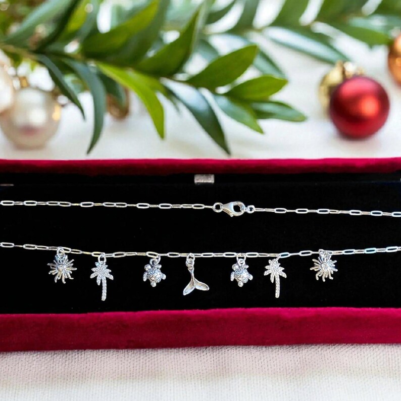 Tropic Vacation Multi Charm Link Necklace, .925 Sterling Silver - 20 inch - - LadybugfeetDesigns -
