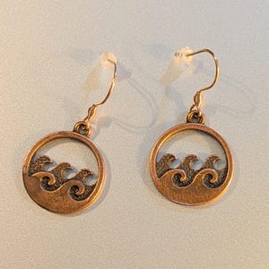 Ocean Wave dangle earrings, Copper/Rose Gold - - LadybugfeetDesigns -