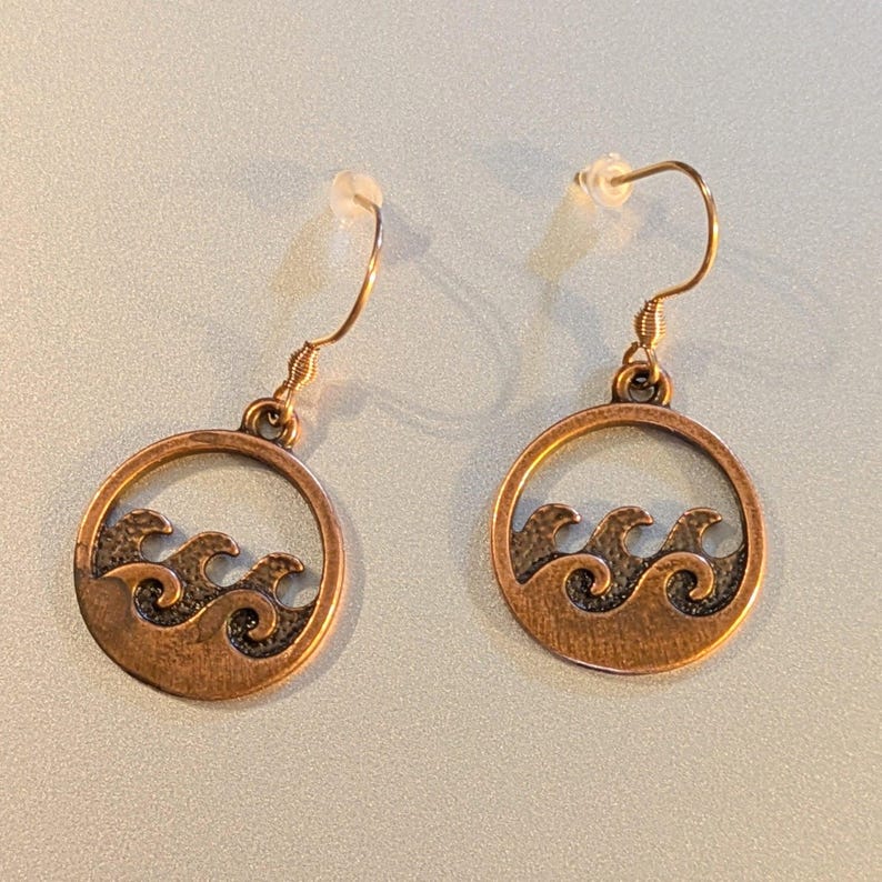 Ocean Wave dangle earrings, Copper/Rose Gold - - LadybugfeetDesigns -