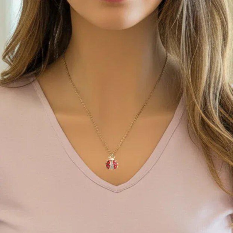 Ladybug necklace, Gold - 20 inch - - LadybugfeetDesigns -