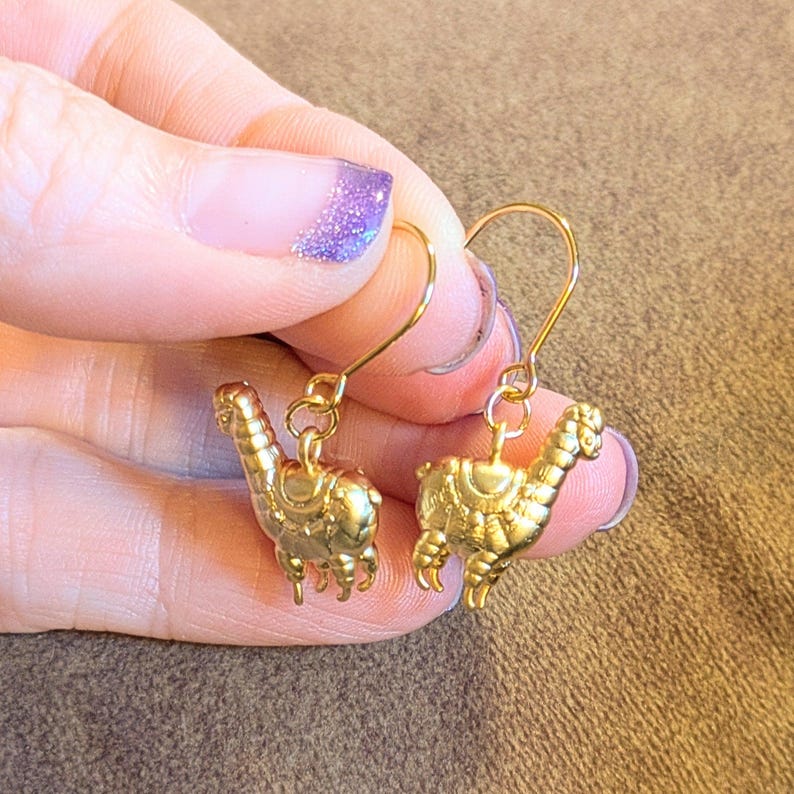 Alpaca/llama Hook Earrings, Gold - - LadybugfeetDesigns -
