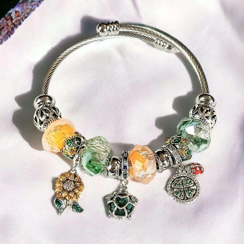 Garden Party Euro Cuff Wrap Bracelet, Silver - - LadybugfeetDesigns -