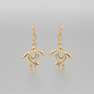 Sea Turtle Hook Earrings, Gold - - LadybugfeetDesigns -