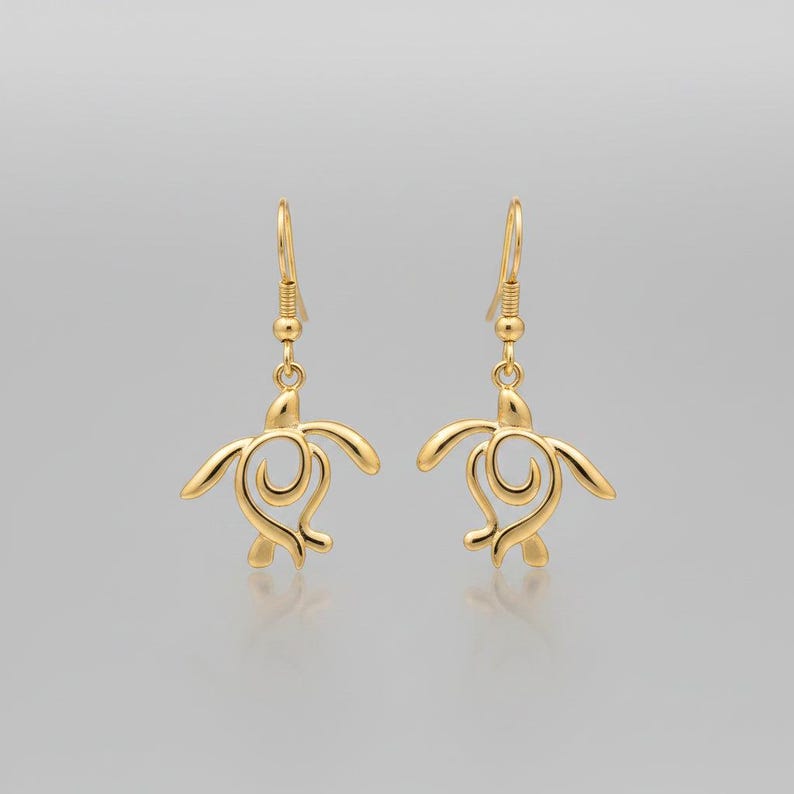 Sea Turtle Hook Earrings, Gold - - LadybugfeetDesigns -