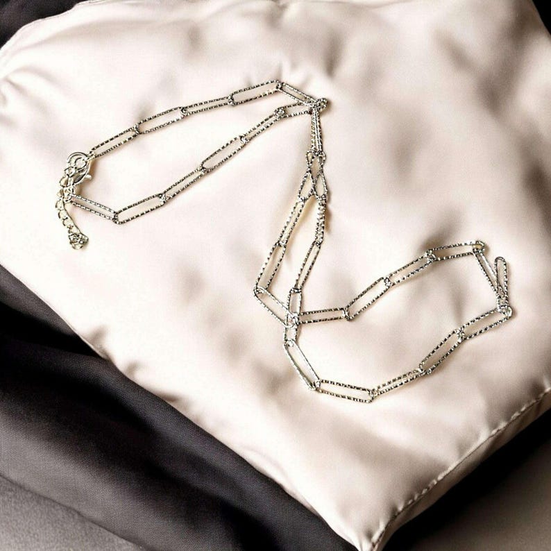 Diamond Cut Paperclip Chain necklace, Silver - 18- 24 inch - - LadybugfeetDesigns -