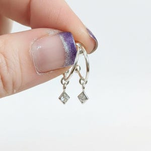 CZ Diamond Mini Hoop Huggie Earrings, Silver- 12mm - - LadybugfeetDesigns -