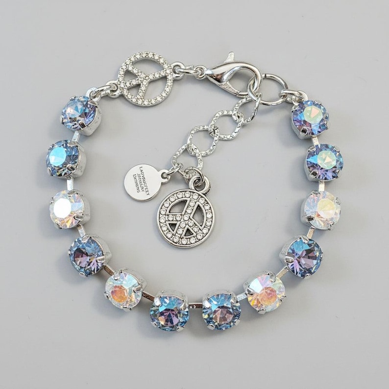 Peace Sign Faceted Crystal Bracelet - - LadybugfeetDesigns -
