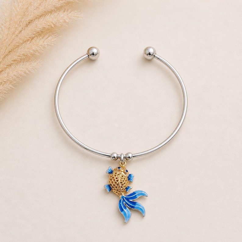 Two Tone Koi Euro Bangle Cuff, Silver - - LadybugfeetDesigns -