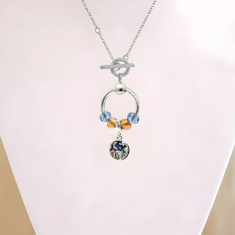 Sleeping Under the Stars Sterling Silver Toggle Charm Necklace, 20 inches - - LadybugfeetDesigns -