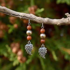 Pretty Leaf Beaded Hook Earrings, Silver - - LadybugfeetDesigns -