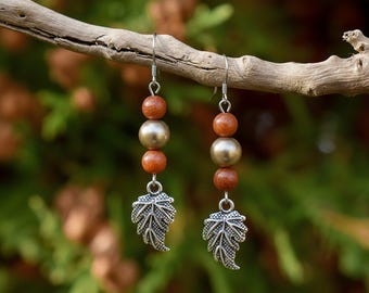Pretty Leaf Beaded Hook Earrings, Silver
