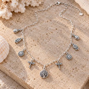 Nature Lover Multi Charm Link Necklace, .925 Sterling Silver - 20 inch