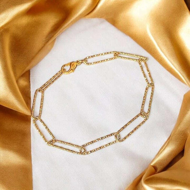 Diamond Cut Gold Paperclip Chain Bracelet - - LadybugfeetDesigns -