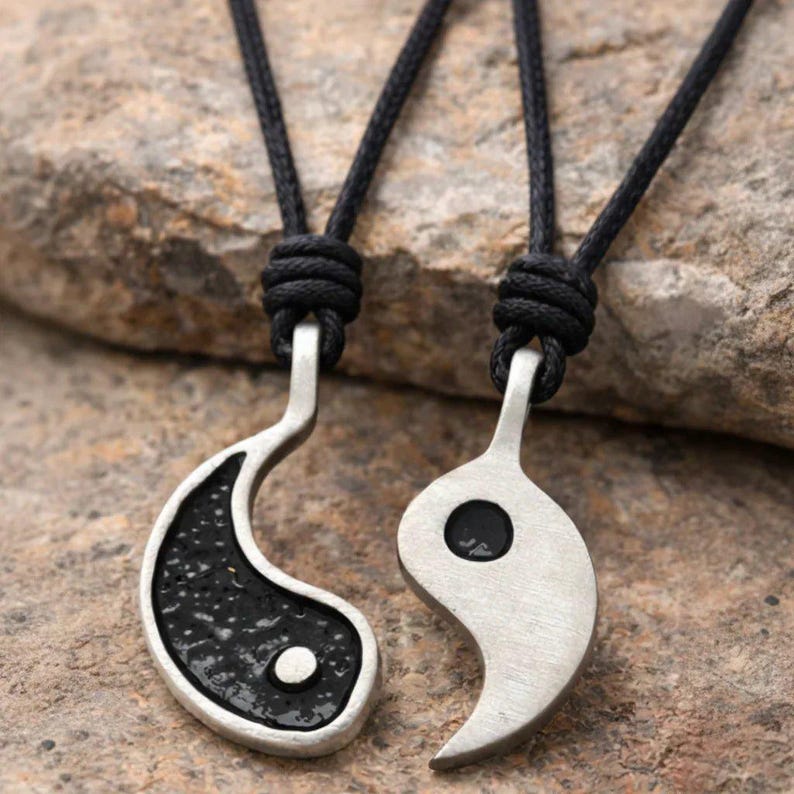 Adjustable YIN and YANG Double Necklace Set - - LadybugfeetDesigns -