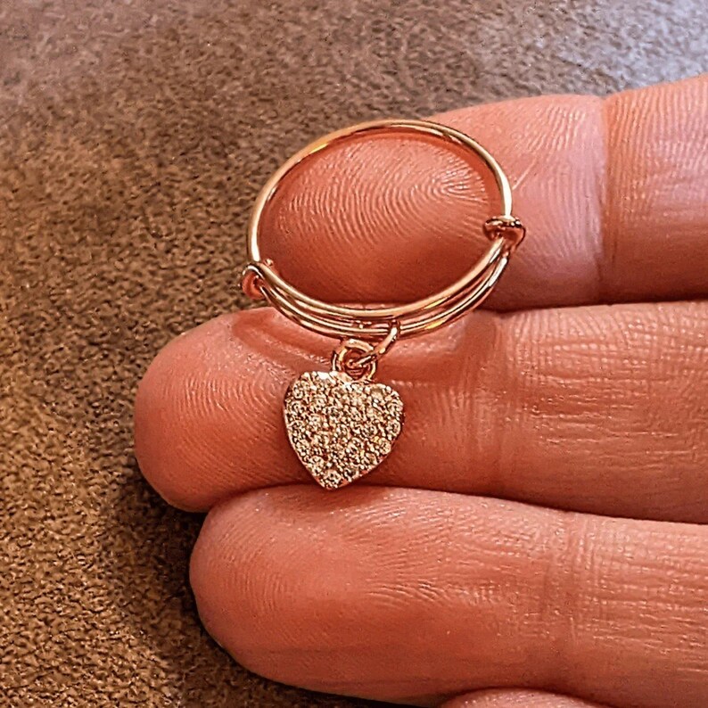 CZ Rose Gold Heart Ring 5-7 - - LadybugfeetDesigns -