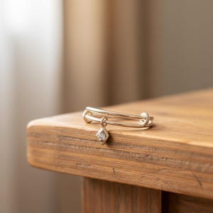Tiny CZ Diamond Adjustable Charm Ring, Silver - - LadybugfeetDesigns -