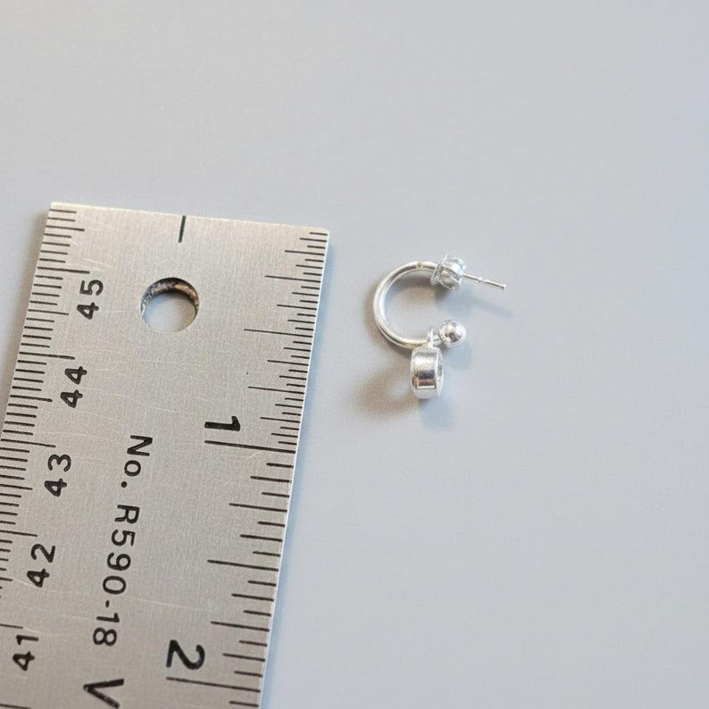 Birthstone Mini Hoop Huggie Earrings - Silver, Hoop Drop - 10mm - - LadybugfeetDesigns -