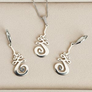 Unalome Earring/Necklace Set, Silver - Adjustable - - LadybugfeetDesigns -