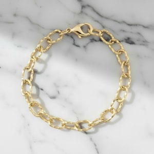 14K Gold Filled Textured Oval cable chain Bracelet Base - D.i.y. - Build Your Charm Bracelet! - - LadybugfeetDesigns -