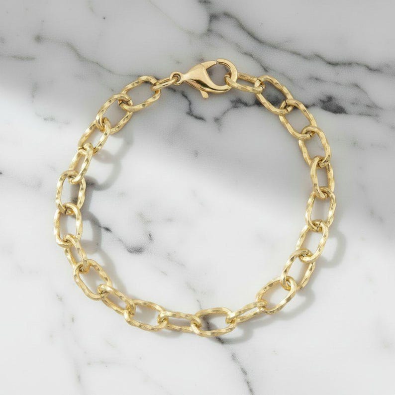 14K Gold Filled Textured Oval cable chain Bracelet Base - D.i.y. - Build Your Charm Bracelet! - - LadybugfeetDesigns -