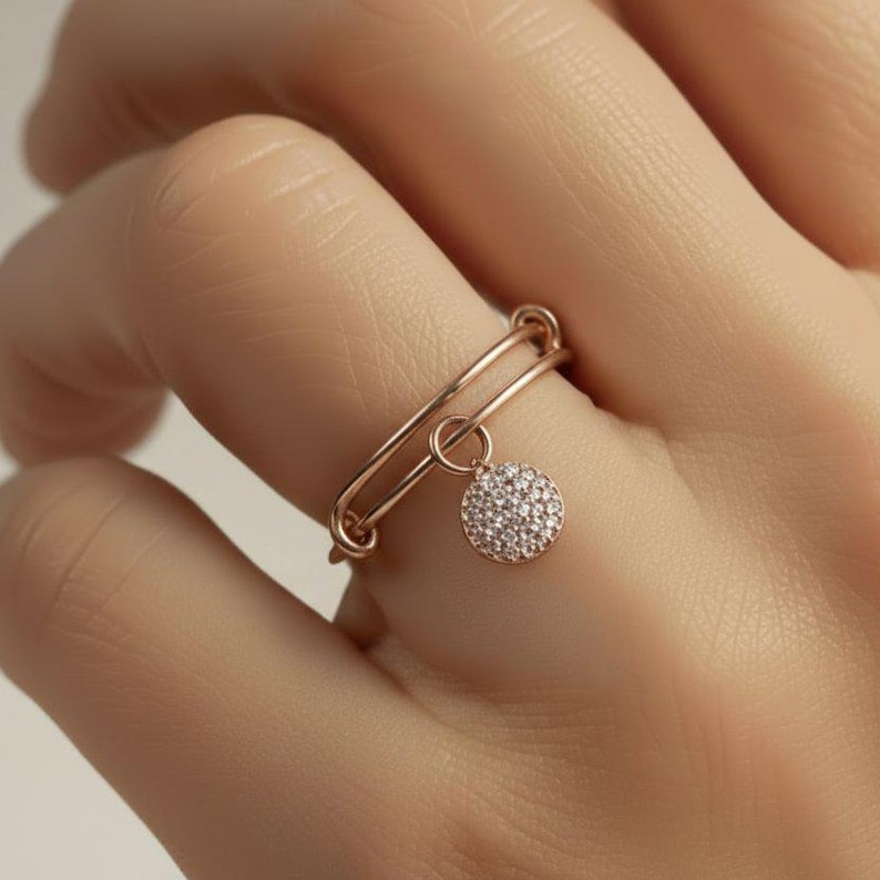 CZ Full Moon Rose Gold Circle Ring 5-7 - - LadybugfeetDesigns -