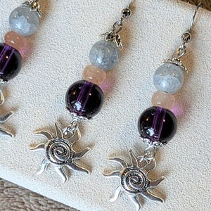 Celestial Sun Beaded Hook Earrings, Silver - - LadybugfeetDesigns -