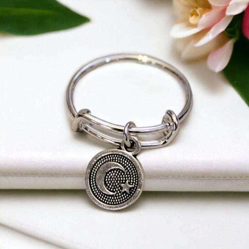 Crescent Moon Star Charm Ring - - LadybugfeetDesigns -