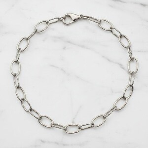 Silver Hammered Oval Link Charm Bracelet Base - D.i.y. - Build Your Charm Bracelet! - - LadybugfeetDesigns -