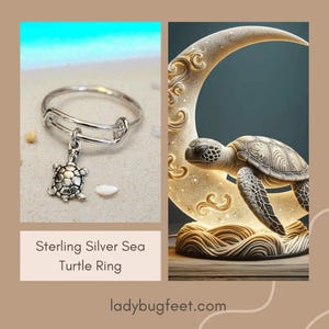 Tiny Sea Turtle Expandable Charm Ring - - LadybugfeetDesigns -