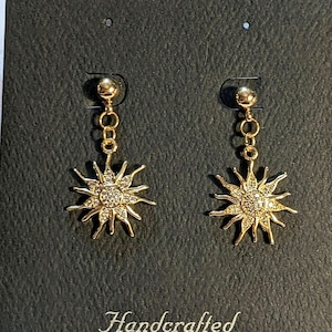 Fiery Sun Charm Drop Stud Earrings-Gold - - LadybugfeetDesigns -