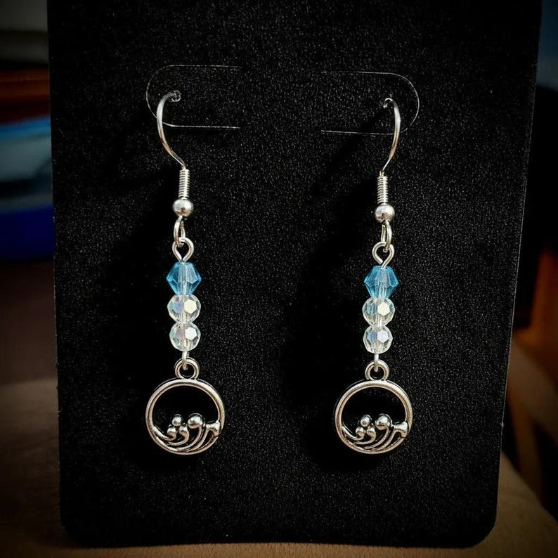 Ocean Wave Crystal Earrings - - LadybugfeetDesigns -