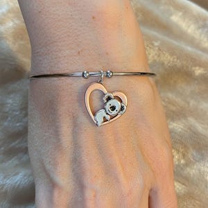 Koala Heart Euro Bangle Cuff, Silver - - LadybugfeetDesigns -