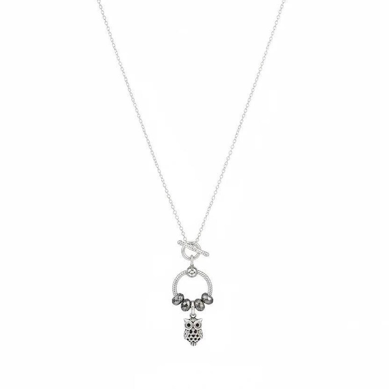 Pretty Owl Sterling Silver Toggle Charm Necklace, 20 inches - - LadybugfeetDesigns -