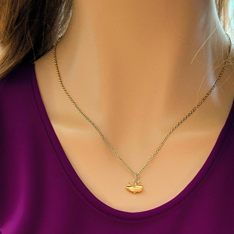 Whale necklace, Gold - 20 inch - - LadybugfeetDesigns -