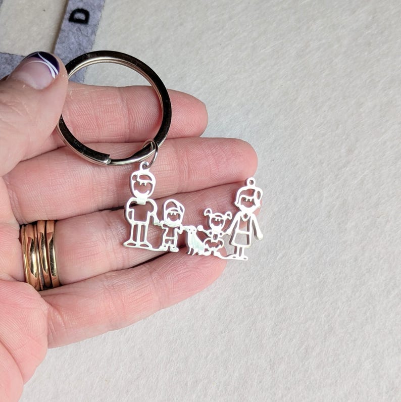 Happy Family Key Chain, Key Holder - Father's Day Gift - - LadybugfeetDesigns -