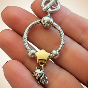 Kitty And Balloon Sterling Silver Toggle Charm Necklace, 20 inches - - LadybugfeetDesigns -