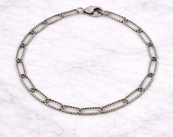 Antique Silver Textured Paperclip Link Charm Bracelet Base - D.i.y. - Build Your Charm Bracelet!