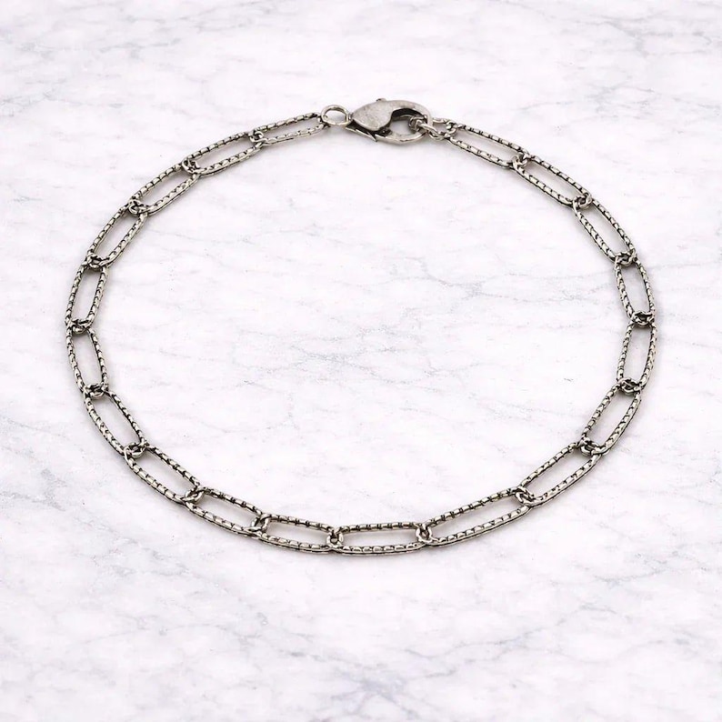 Antique Silver Textured Paperclip Link Charm Bracelet Base - D.i.y. - Build Your Charm Bracelet! - - LadybugfeetDesigns -