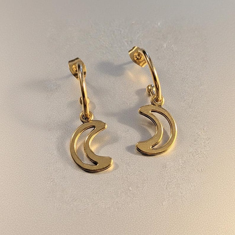 Crescent Moon Hoop earrings, Gold - 16mm - - LadybugfeetDesigns -