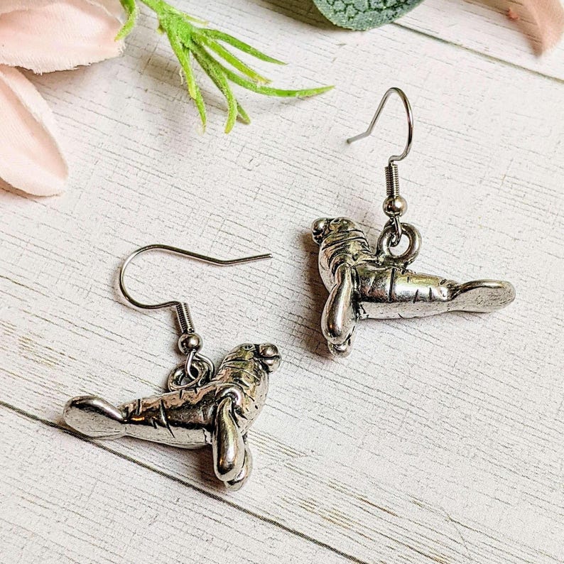 Manatee Stainless Steel hook earrings - - LadybugfeetDesigns -
