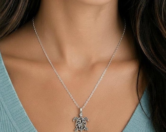 Sea Turtle Necklace, 20 inches - Silver