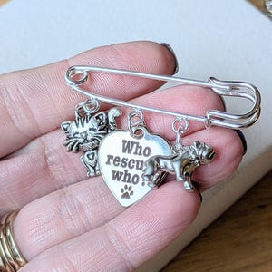 Who Rescued Who? Safety Pin Brooch, Purse Charm - - LadybugfeetDesigns -