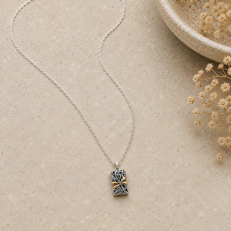 Dragonfly Fancy Tag Necklace, 20 inches - Silver - - LadybugfeetDesigns -
