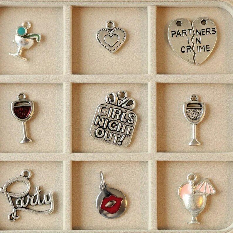 Girl's Night Out Charm Box - 9 pc., Silver - - LadybugfeetDesigns -