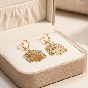 Hedgehog Hoop Charm Earrings, Gold -15mm - - LadybugfeetDesigns -